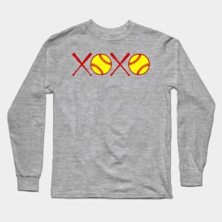 Vintage XOXO Love Softball Hugs and Kisses Yellow and Red Long Sleeve T-Shirt